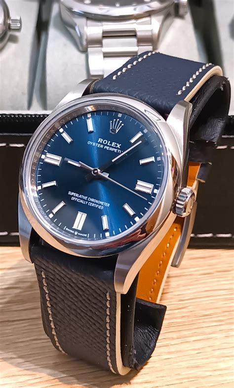 rolex oyster perpetual blue leather strap|rolex oyster perpetual replacement band.